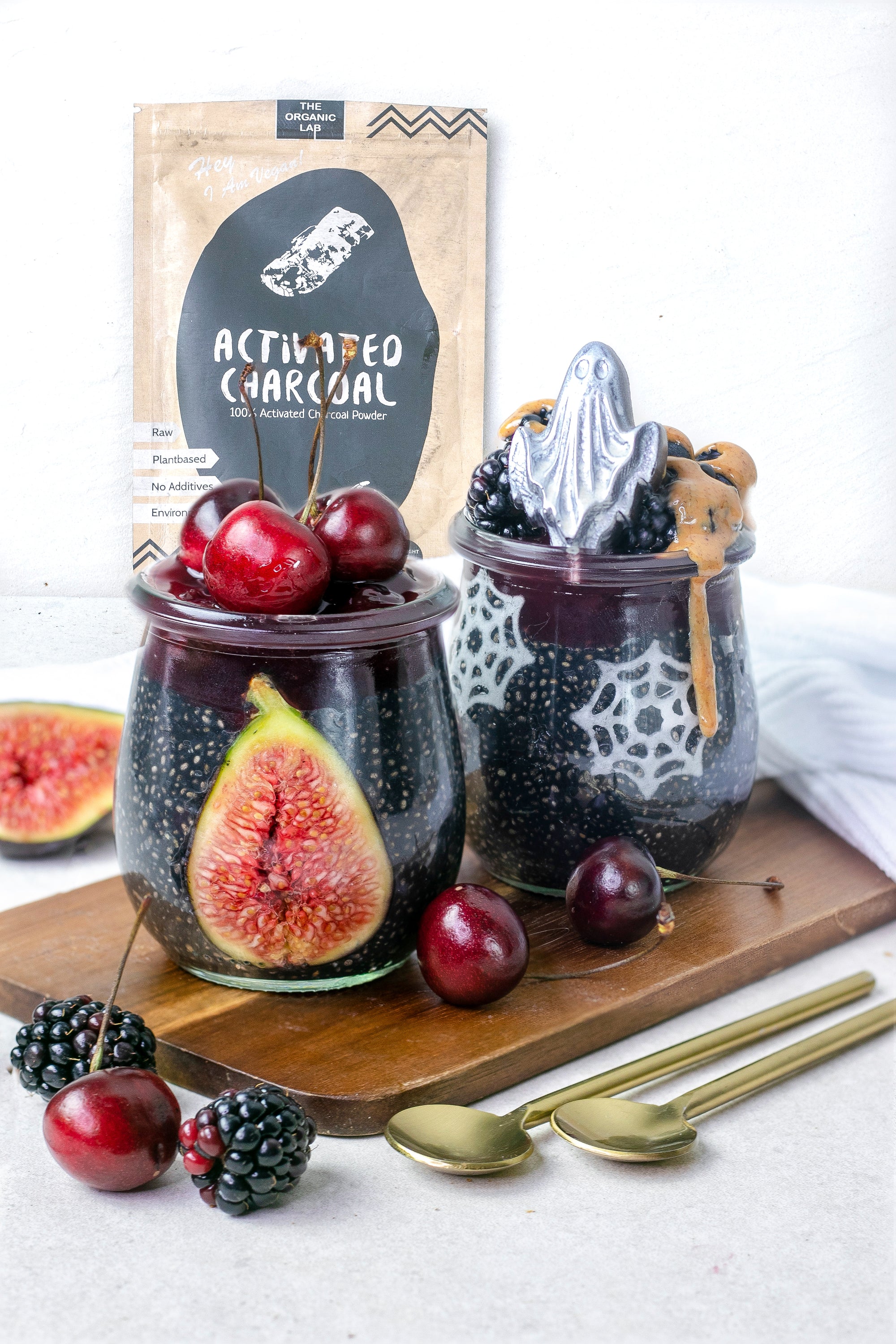 Activated Charcoal Halloween Chia Jars