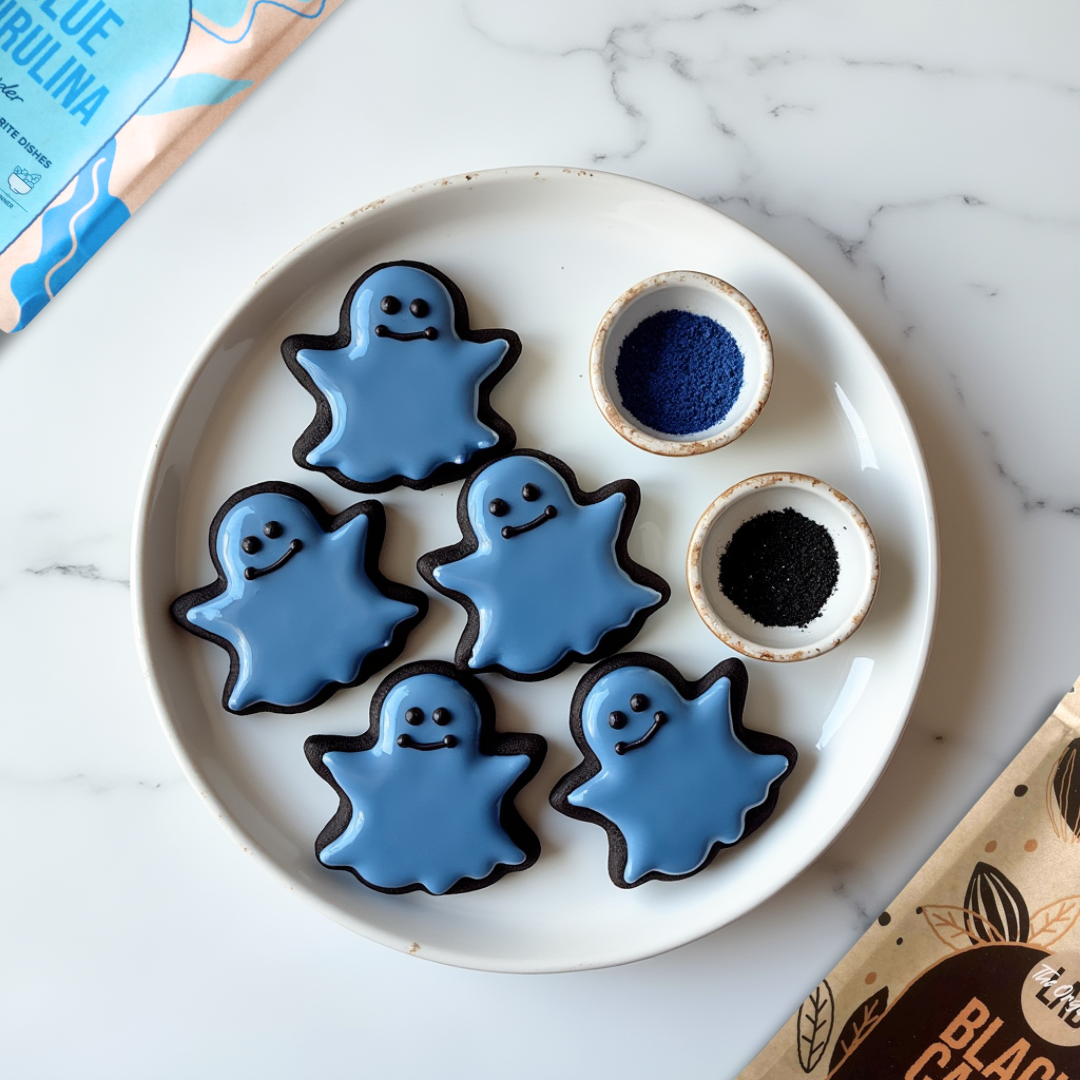 Blue Spirulina and Black Cacao Ghost Cookies