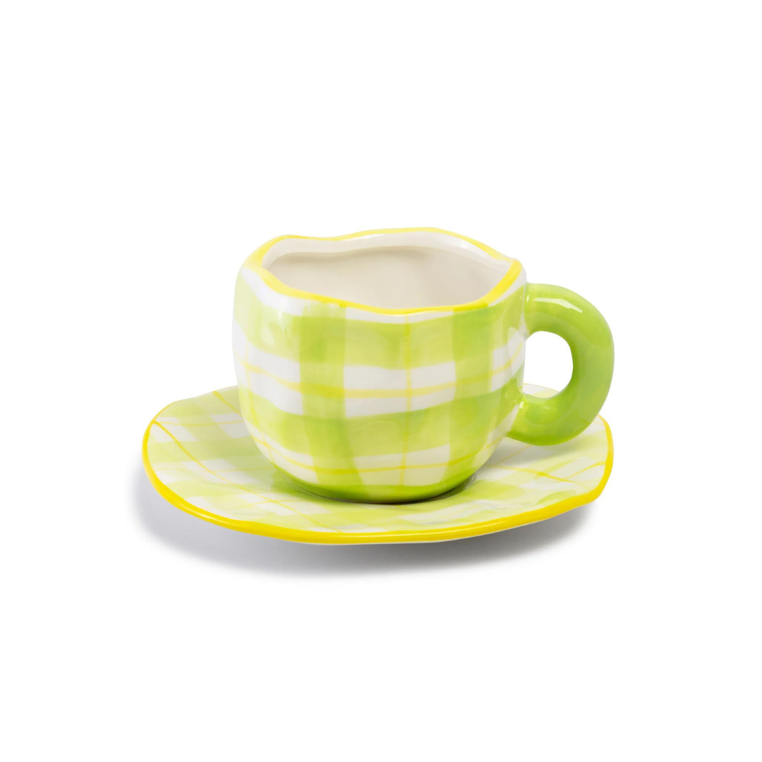 Spring Plaid Ceramic Cup & Saucer